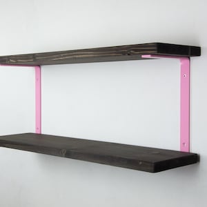 Double Shelf Brackets With Shelves - Pastel Pink Color - Floating Shelf Brackets - Industrial Shelving - Modern Interior