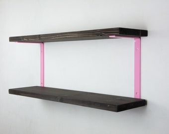 Doppelte Regalhalter mit Regalen - Pastell Rosa Farbe - Schwebende Regalhalterungen - Industrieregal - Modernes Interieur