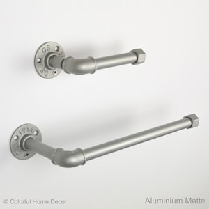 Toilet Paper Holder, Paper Towel Holder, Towel Rack, Industrial Bathroom, Space Saver, Color Pictured Aluminium Matte
