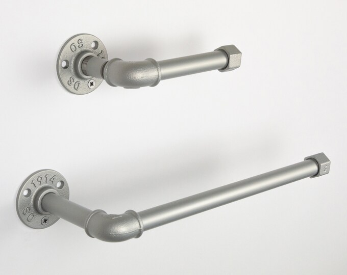 Toilet Paper Holder, Paper Towel Holder, Towel Rack, Industrial Bathroom, Space Saver, Color Pictured Aluminium Matte