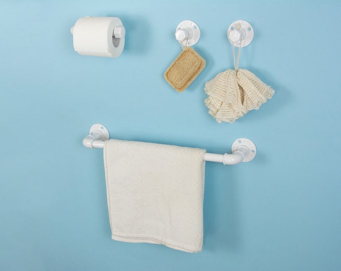 Farmhouse Bathroom Accessories 4pcs Set, Pipe Towel Rack, Rustic Towel Hooks, Farmhouse Decor, Pipe Bathroom Set, FREE SHIPPING