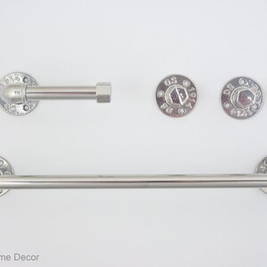 Ensemble de 4 accessoires de salle de bain industriels, porte-papier hygiénique, porte-serviette pour tuyau, crochets pour tuyau, ensemble de salle de bain chromé