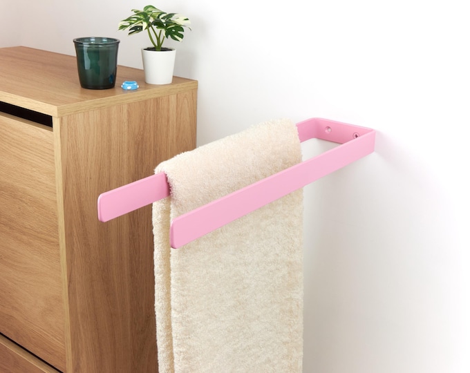 Double Towel Hanger - Space Saving Modern Metal Towel Rack For Bathrooms, Functional Bath Storage, Color Pictured - Pastel Pink