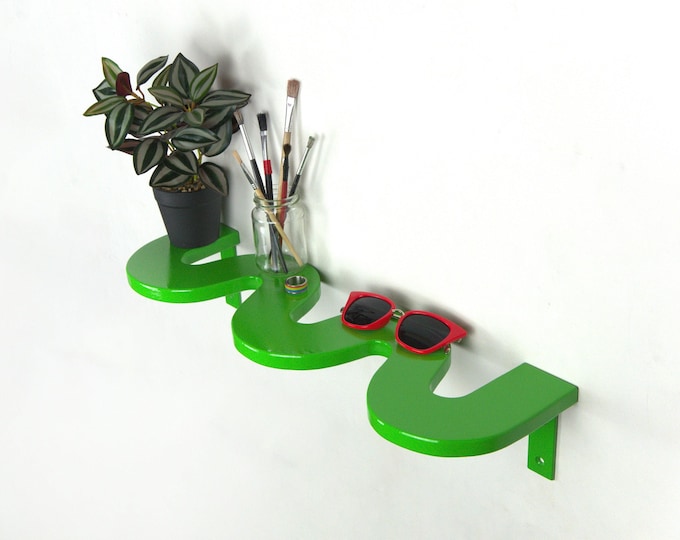 Squiggle Shelf - Green Colorful Shelf, Aesthehic Home Decor, Maximalist, Curvy Shelf, Eclectic Decor