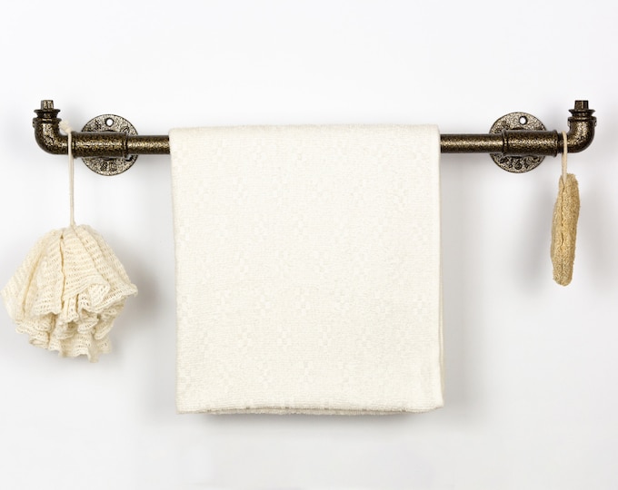 Towel Holder With Hooks, Towel Rack, Bathroom Decor, Towel Hooks, Robe Hooks, Wall Mounted Towel Bar With Hooks