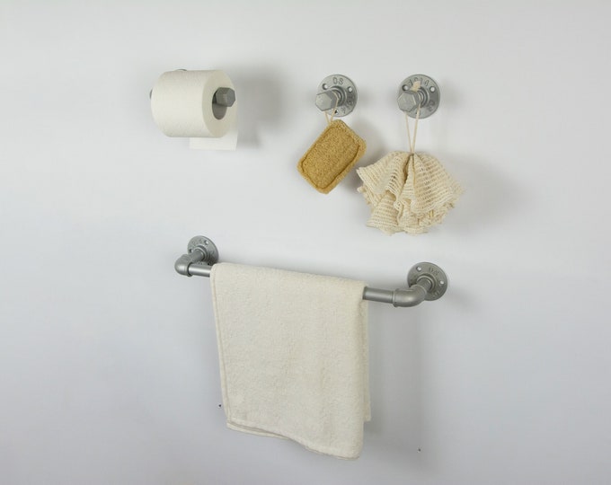 Industrial Bathroom Accessories 4pcs Set, Toilet Paper Holder, Pipe Towel Holder, Pipe Hooks, Bathroom Set, FREE SHIPPING