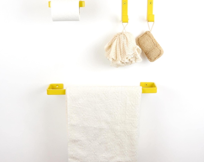 Bathroom Accessories Set – Includes Toilet Paper Holder, Towel Rack, Hooks for Bathroom Decor & Function, Color Pictured - Yellow Gloss