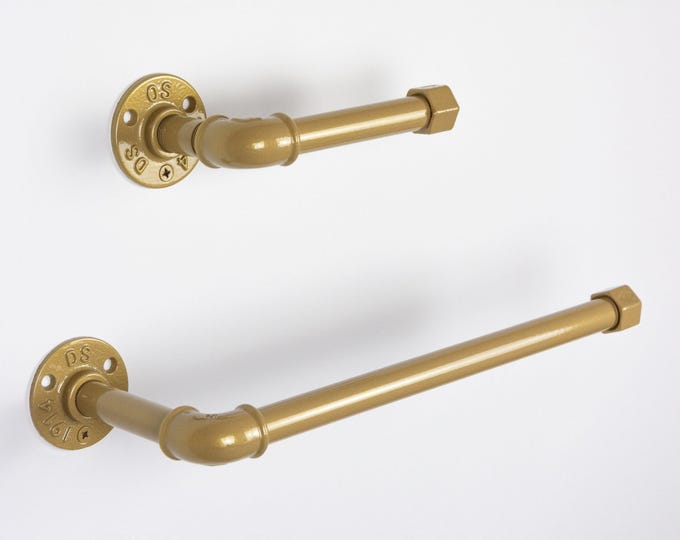 Toilet Tissue Holder, Paper Towel Holder, Towel Rack, Steampunk Bathroom, Bathroom Decor, Color Pictured Champagne Gold Gloss