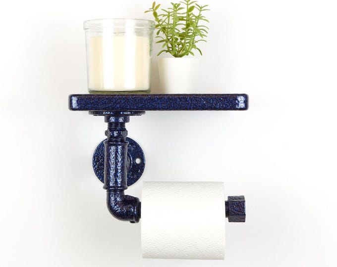Toilet Paper Roll Holder with Shelf, Modern Bathroom Storage Solution for Bathroom Decor, Color Pictured Antique Blue