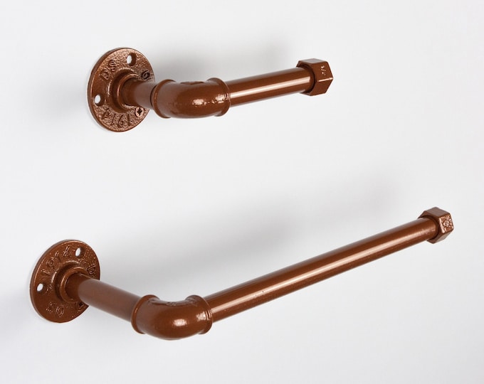 Toilet Paper Holder, Paper Towel Holder, Towel Rack, Industrial Bathroom, Space Saver, Color Pictured Dark Copper