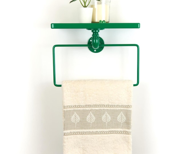 Towel Hanger with Shelf – Stylish Bathroom Organizer for Towels and Essentials, Perfect Home Decor Gift Color Pictured - Dark Green Gloss