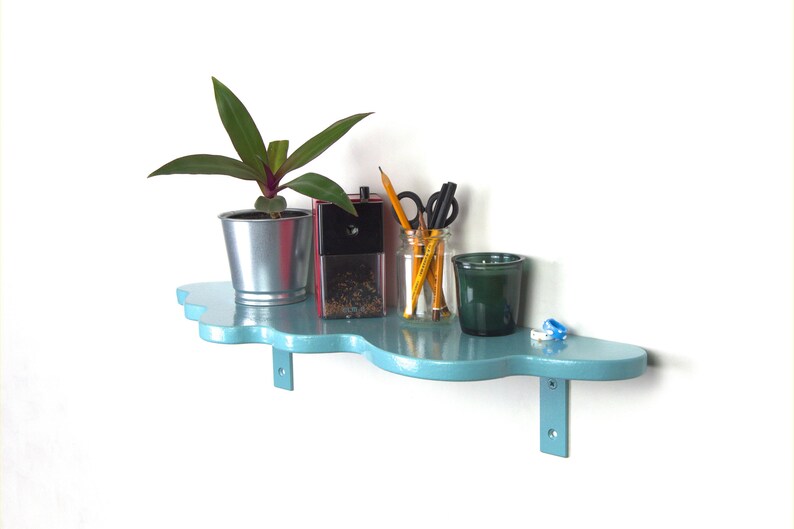 Light Blue Wavy Shelf - Floating Plant Shelf, Bohemian Home Decor, Wall Mounted Shelf, Danish Pastel image 4
