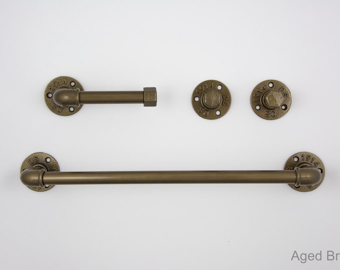 Pipe Bathroom Set 4pcs , Pipe Towel Rack, Toilet Roll Holder, Towel Hook, Wall Hook, Industrial Bathroom, Home Organization