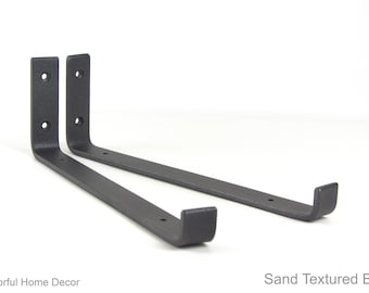 Floating Steel Shelf Bracket - Rustic Shelf Bracket - Free Shipping - Heavy-Duty Shelf Bracket - Sand Textured Black