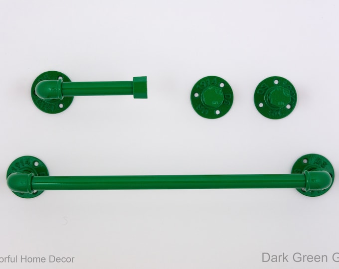 Steampunk Bathroom Accessories 4pcs Set, Includes Towel Rack, Two Towel Hooks, Toilet Paper Holder, Pipe Bathroom Set