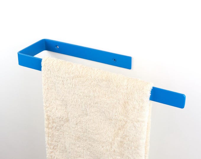 Vibrant Towel Holder Rack Colorful Wall Hanger for Bathroom, Bright Bathroom Decor, Color Pictured - Blue Matte