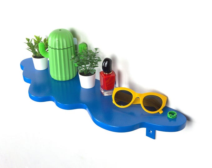 Curved Shelf - Blue Shelf, Wavy Shelf, Wall Mounted Shelf, Maximalist Decor, Eclectic Decor