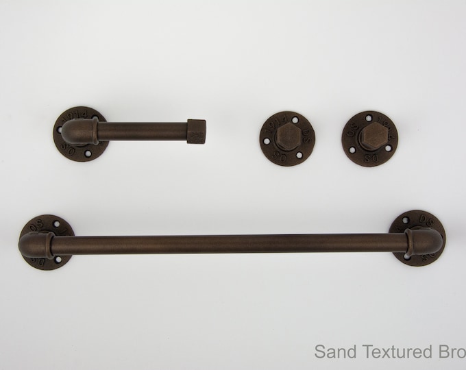 Farmhouse Bathroom Accessories 4pcs Set, Pipe Towel Rack, Rustic Towel Hooks, Farmhouse Decor, Pipe Bathroom Set
