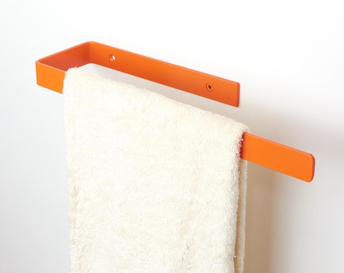Bright Colorful Towel Holder Rack - Durable Wall Mount for Bathroom, Gift for Home Decor Enthusiasts, Color Pictured - Orange Matte