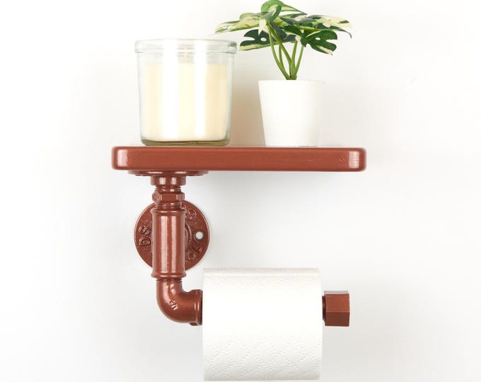 Toilet Paper Roll Holder with Shelf, Stylish and Functional Space Saver for Small Bathrooms, Color Pictured - Copper