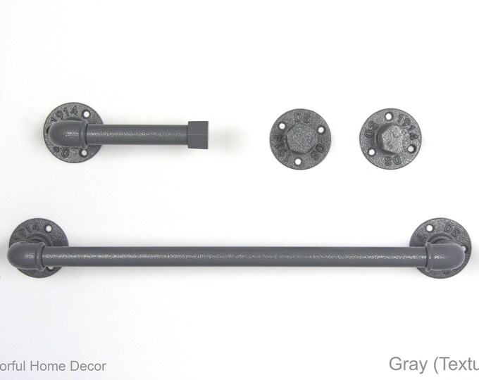Industrial Bathroom Accessories 4pcs Set, Toilet Paper Holder, Pipe Towel Holder, Pipe Hooks, Bathroom Set