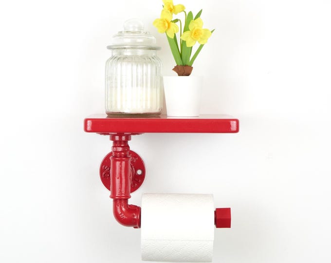 Vibrant Toilet Paper Roll Holder with Shelf, Modern Design Perfect for Practical Bathroom Decor, Color Pictured - Red Gloss