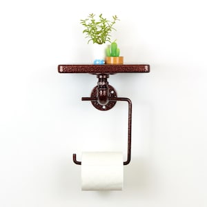 Rolhouder toiletpapier met plank, rustiek badkameraccessoire, woondecoratiecadeau, kleur afgebeeld - antiek koper