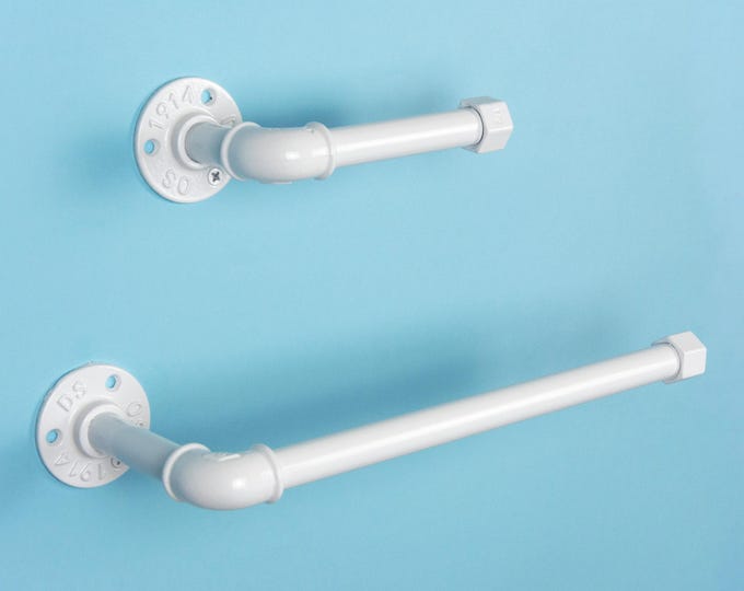 Toilet Paper Holder, Paper Towel Holder, Towel Rack, Industrial Bathroom, Rustic Home Decor, Color Pictured White Gloss