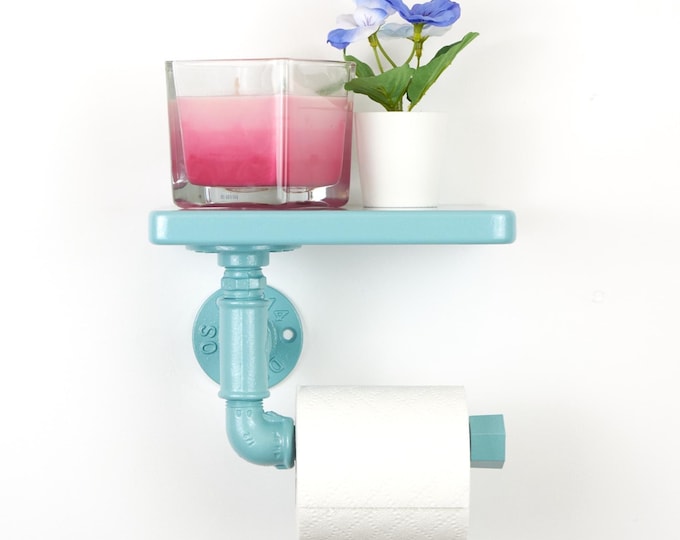 Toilet Paper Roll Holder with Shelf, Pastel Modern Design, Ideal for Bathroom Organization, Color Pictured - Pearl Pastel Blue