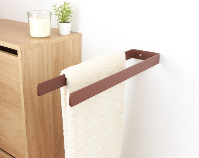 Double Towel Hanger – Bathroom Wall Rack for Towels, Metal Bar Organizer, Stylish Bathroom Storage, Color Pictured - Rust Effect