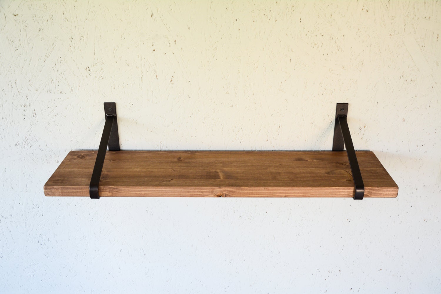 Rustic Wood Shelf with Steel Brackets 32 x 8 Light Brown Shelf