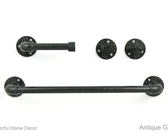 Juego de 4 accesorios de baño de estilo rústico, toallero de tubo, ganchos rústicos para toallas, decoración rústica, juego de baño
