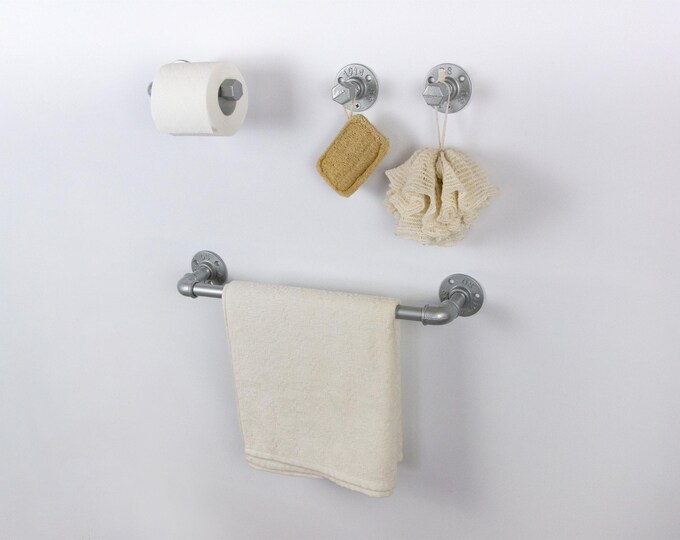 Pipe Bathroom Set 4pcs , Pipe Towel Rack, Toilet Roll Holder, Towel Hook, Wall Hook, Industrial Bathroom, Home Organization, FREE SHIPPING