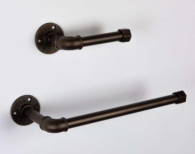 Towel Holder, Toilet Roll Holder, Towel Rack, Bathroom Hardware, Industrial Bathroom, Color Pictured Sand Textured Bronze