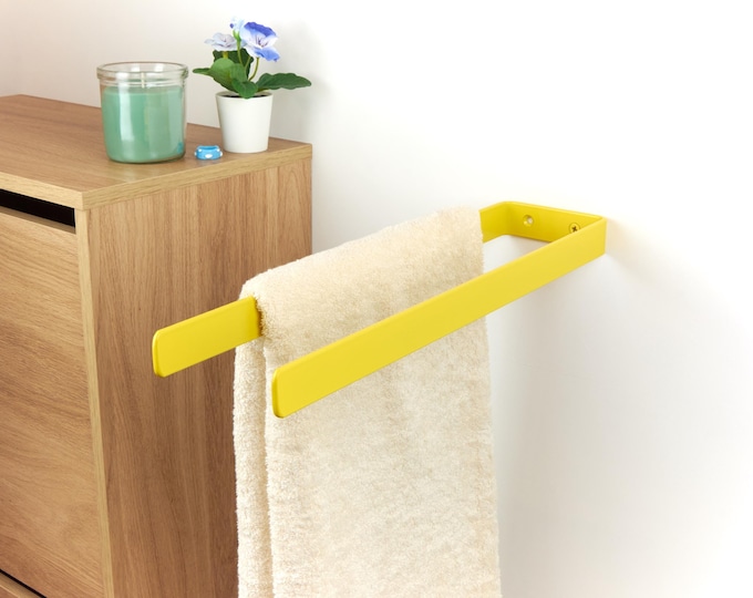Double Towel Hanger - Space Saving Modern Metal Towel Rack For Bathrooms, Functional Bath Storage, Color Pictured - Yellow Gloss