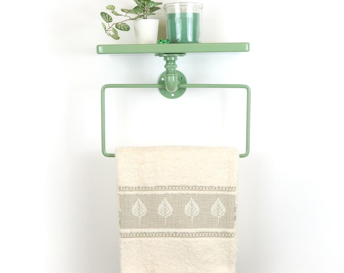 Pastel Towel Hanger with Shelf – Stylish Bathroom Organizer for Towels and Decor, Perfect Gift for Home, Color Pictured - Pale Green