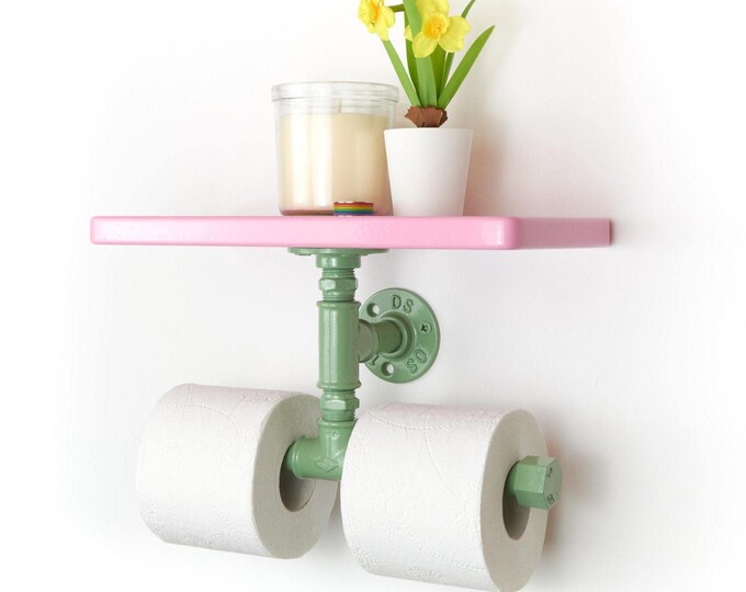 Double Toilet Paper Holder with Shelf – Colorful Pastel Bathroom Organizer for Easy Access – Ideal Gift for House Decor Enthusiasts