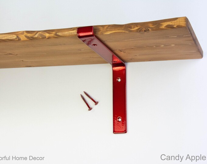 Steel Brackets  Candy Apple Red Powder Coated -  Heavy Duty Brackets - Shelf Brackets -  Open Shelving -  Screws Included - Metal Brackets