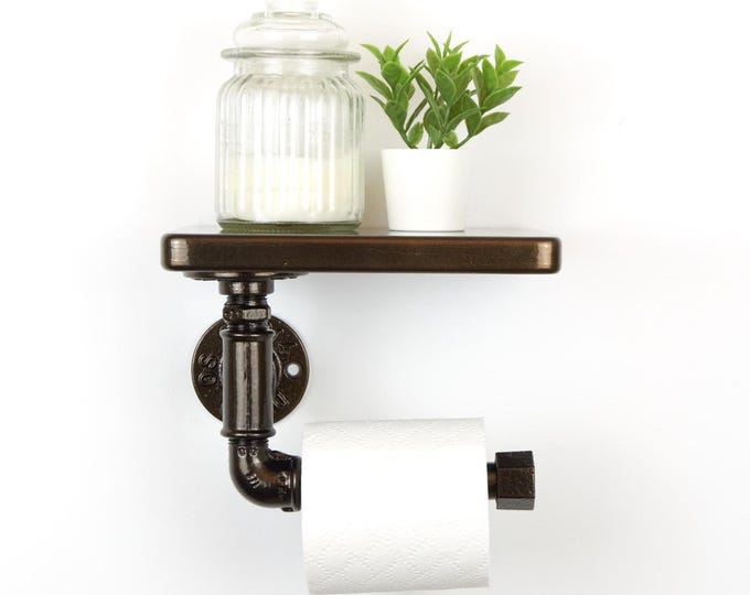 Toilet Paper Roll Holder with Shelf, Practical Storage Solution for Compact Spaces, Color Pictured - Oil Rubbed Bronze