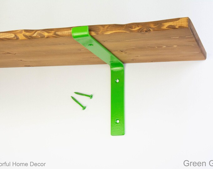 Steel Brackets  Green Gloss Powder Coated -  Heavy Duty Brackets - Shelf Brackets -  Open Shelving -  Screws Included - Metal Brackets
