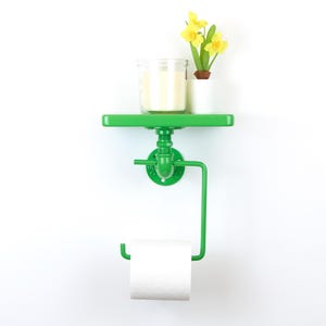 Porta rotolo di carta igienica colorato con ripiano, funzionale organizer per il bagno per un arredamento moderno, colore raffigurato - verde lucido