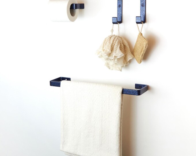 Bathroom Accessories Set – Contemporary Toilet Paper Holder, Towel Holder & Hooks for Bathroom Storage, Color Pictured - Antique Blue