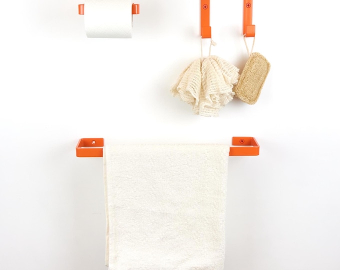 Bathroom Accessories Set – Stylish Toilet Paper Holder, Towel Holder & Hooks for Organized Bathroom Decor, Color Pictured - Orange Matte