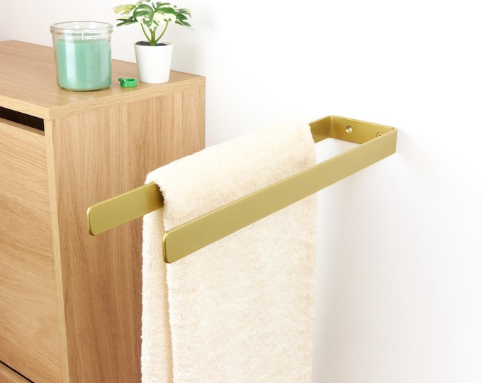 Dual Towel Holder, Wall Mounted Metal Towel Rack, Elegant Bathroom Accessory, Color Pictured - Gold/Brass