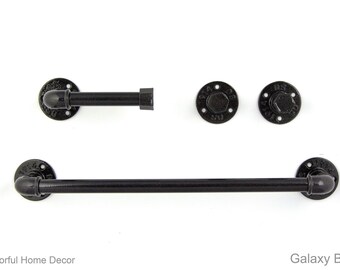 Juego de 4 accesorios de baño de estilo rústico, toallero de tubo, ganchos rústicos para toallas, decoración rústica, juego de baño