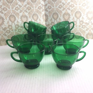 9 Emerald Green Cups Depression Glass Coffee/Tea/Punch Cups Footed Garden Chic Christmas  Free Shipping