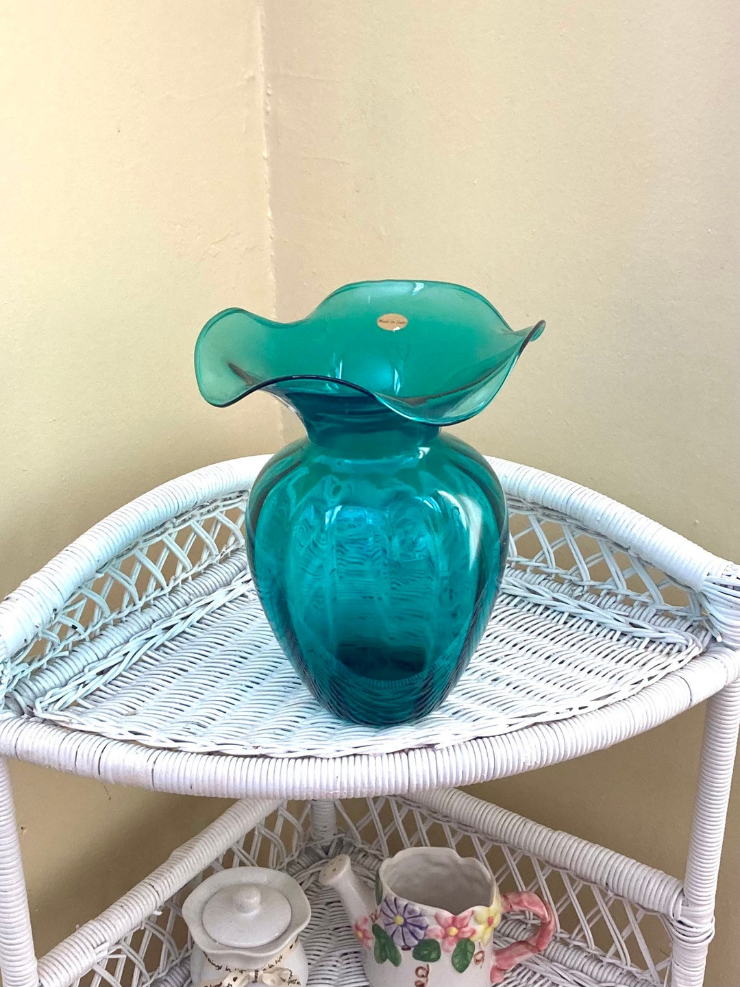 Blue Art Glass Vase Made in Italy Turquoise Blue Blown Reverse Etsy