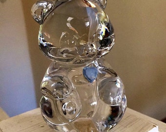 Fenton Art Glass Teddy Bear Figurine Paperweight  Nursery Decor Gray Heart Valentine's Day Gift Idea Nursery Free Shipping