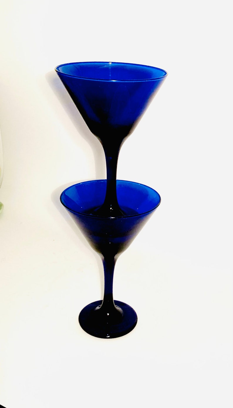 Triangular Stemware Vintage Cobalt Blue Martini Glasses, Blown Stemware Barware Pair - Etsy