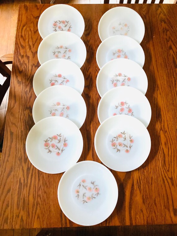 Vintage Fire King Dinner Plate: White Milkglass With Pink